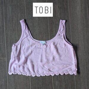 TOBI, Cropped Top W Lace Trim, Light Purple/Lilac, 100% Viscose Soft Blnd, Sz S